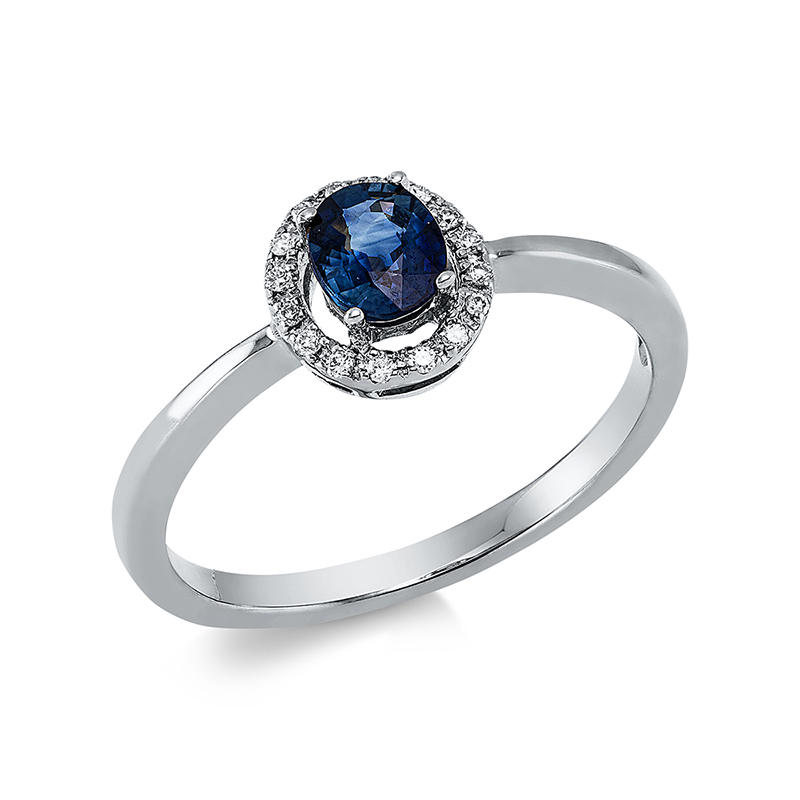 Image 90001024 - Ring 4er-Krappe 18 kt WG, 16 Brillanten 0,05 ct, TW-pi, 1 Saphir 0,37 ct blau, H:6,9 mm, ...