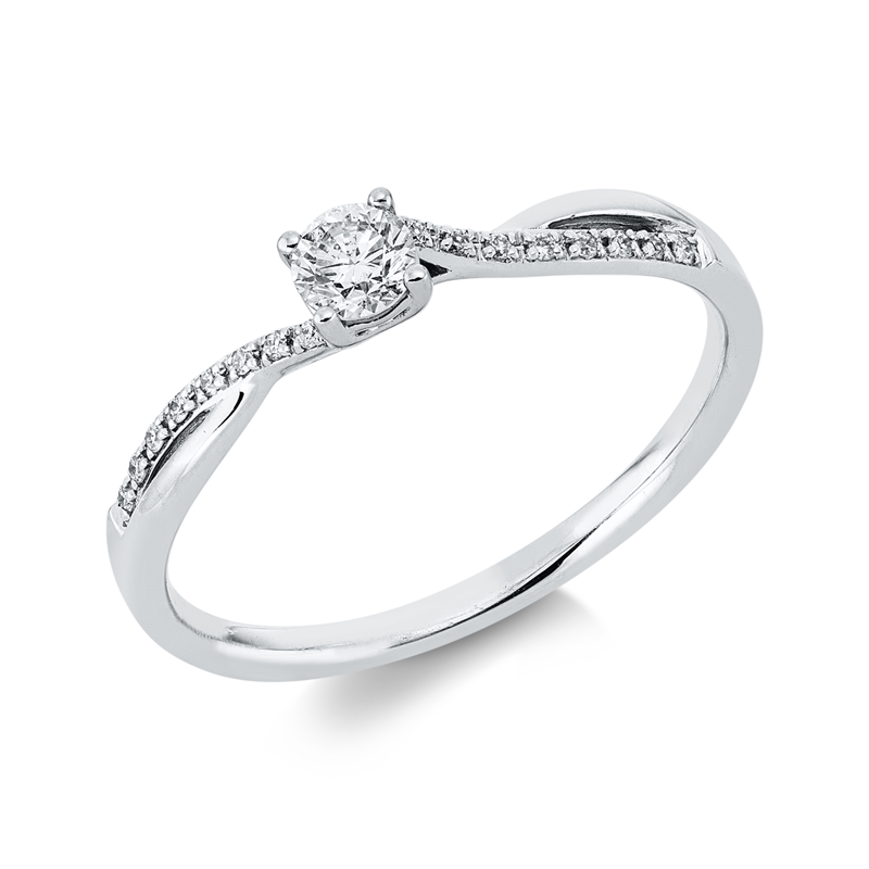 Image Ring 18 kt WG, 1 Brill. 0,16 ct, TW-pi, 16 Brillanten 0,04 ct, TW-pi, Weite:54