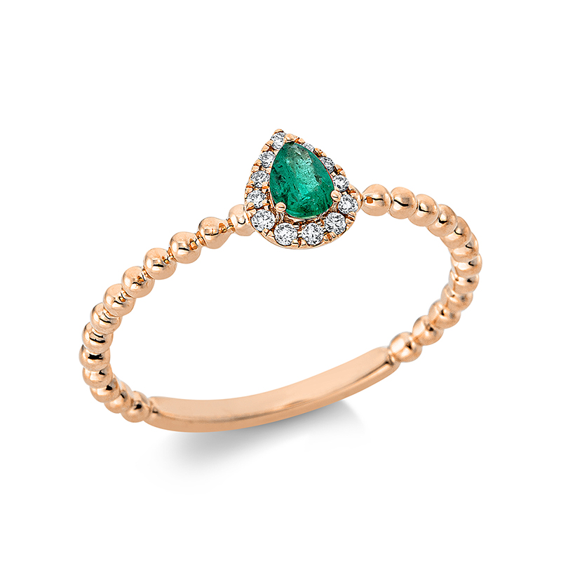 Image Ring 3er-Krappe 18 kt RG Tropfen, 12 Brillanten 0,05 ct, TW-pi, 1 Smaragd 0,14 ct grün, ...