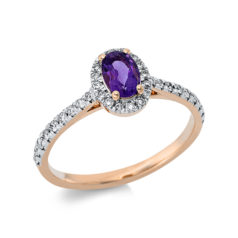 Image Ring 4er-Krappe 18 kt RG, Fassung rhodiniert, 34 Brillanten 0,27 ct, TW-si, 1 Amethyst ...