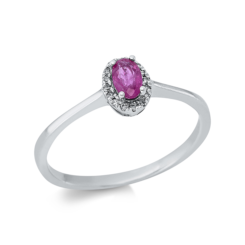 Image Ring 4er-Krappe 18 kt WG, 16 Brillanten 0,05 ct, TW-si, 1 Rubin 0,30 ct rot, H:5,0 mm, ...
