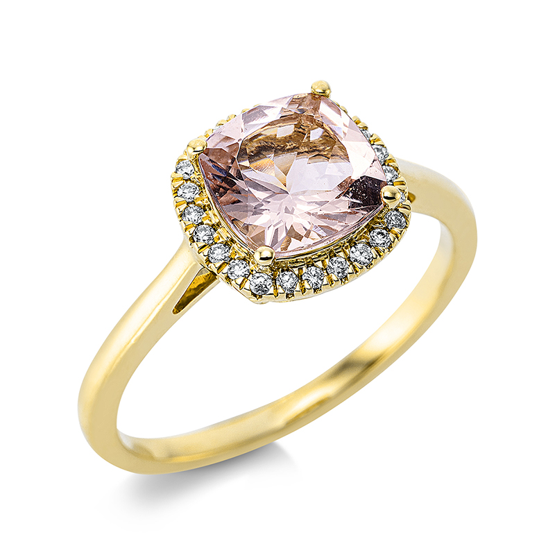 Image 90001058 - Ring 18 kt GG, 24 Brillanten 0,10 ct, TW-si, 1 Morganit 1,25 ct pink, H:9,6 mm, B:9,4 mm, ...