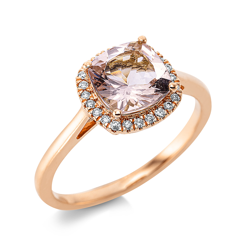 Image 90001059 - Ring 18 kt RG, 24 Brillanten 0,10 ct, TW-si, 1 Morganit 1,25 ct pink, H:9,6 mm, B:9,4 mm, ...