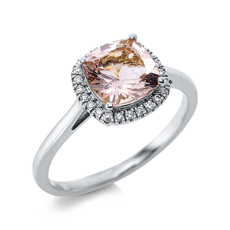 Image 90001060 - Ring 18 kt WG, 24 Brillanten 0,10 ct, TW-si, 1 Morganit 1,25 ct pink, H:9,6 mm, B:9,4 mm, ...