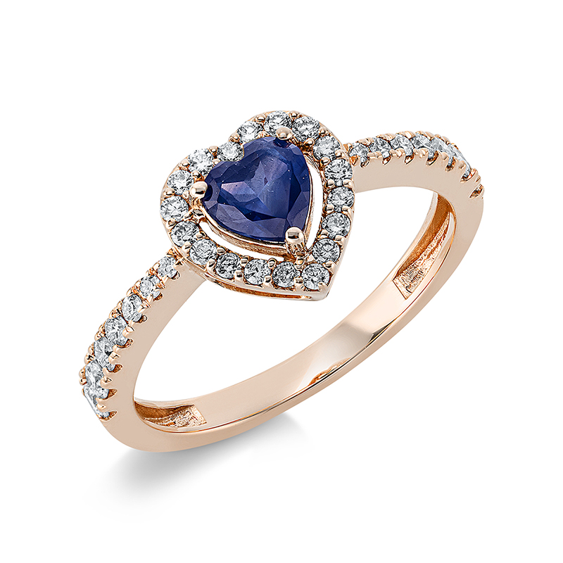 Image 90001061 - Ring 18 kt RG Herz, 32 Brillanten 0,33 ct, TW-si, 1 Saphir 0,50 ct blau, H:8,5 mm, B:8,7 ...