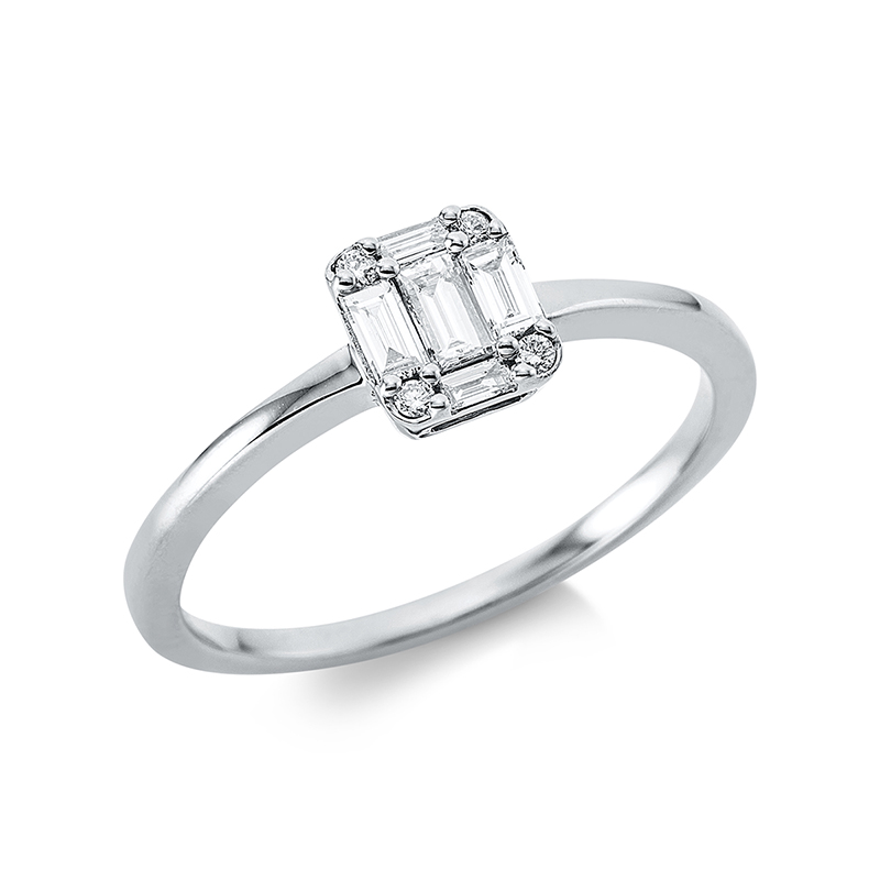 Image 90001063 - Ring 18 kt WG, 5 Baguette 0,22 ct, TW-si, 4 Brillanten 0,03 ct, TW-si, H:5,5 mm, B:6,1 ...