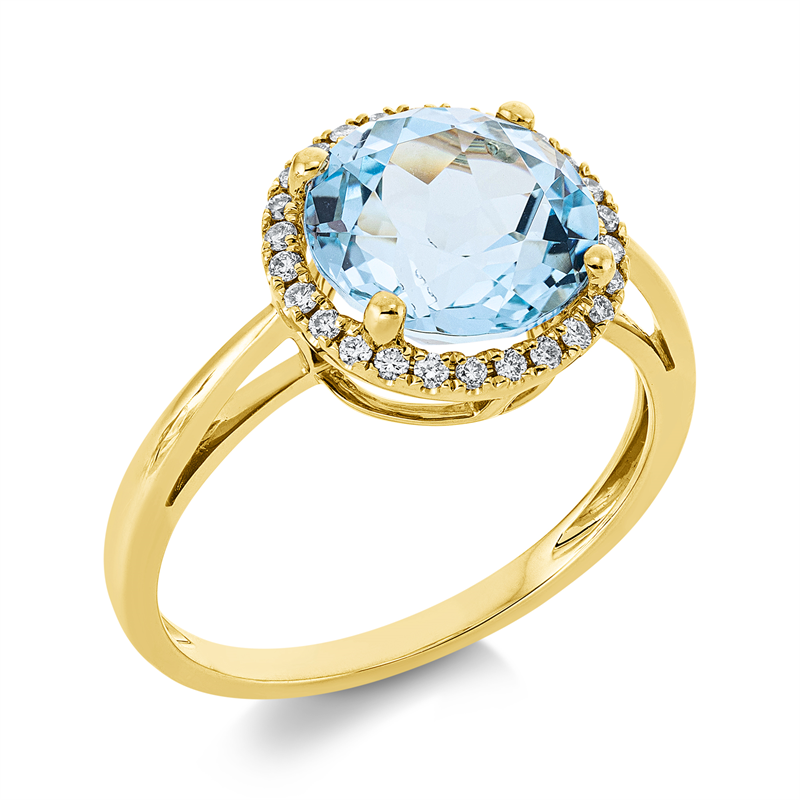 Image Ring 18 kt GG, 26 Brillanten 0,15 ct, TW-si, 1 Topas 3,70 ct sky blue, Ø:11,3 mm, ...