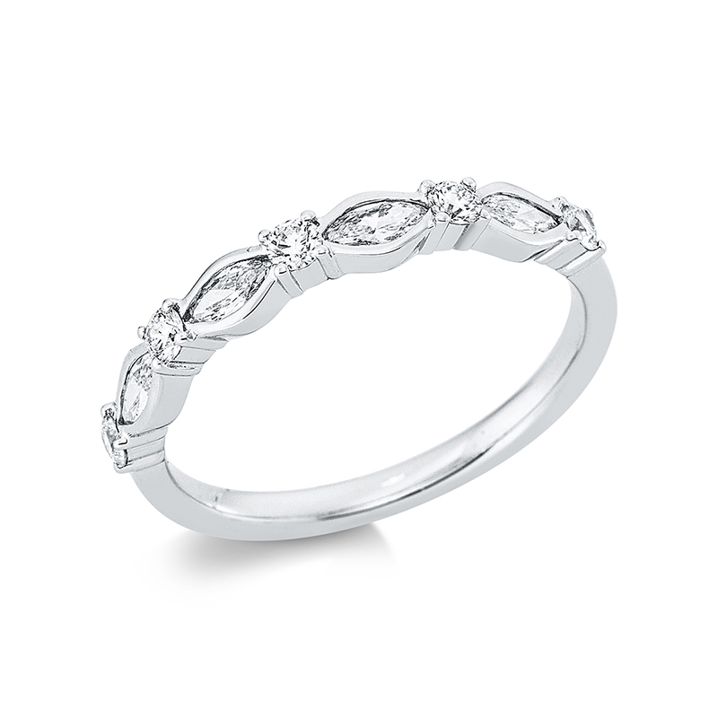 Image 90001078 - Ring 18 kt WG, 5 Brillanten 0,19 ct, TW-vsi, 4 Navette 0,27 ct, TW-vsi, B:3,0 mm, ...