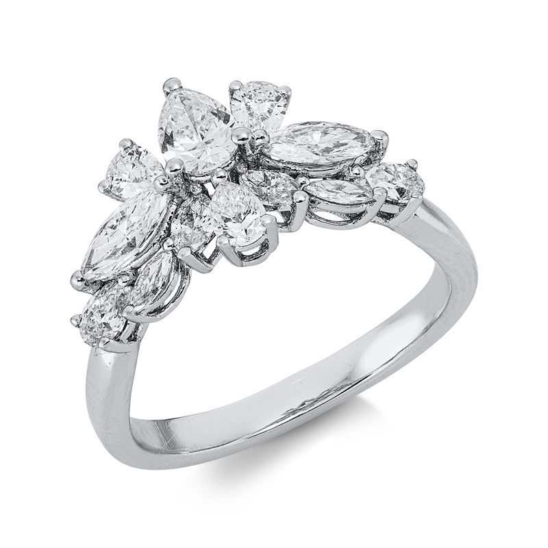 Image 90001079 - Ring 18 kt WG, 2 Navette 0,41 ct, TW-si, 6 Tropfen 0,85 ct, TW-si, 4 Navette 0,22 ct, ...