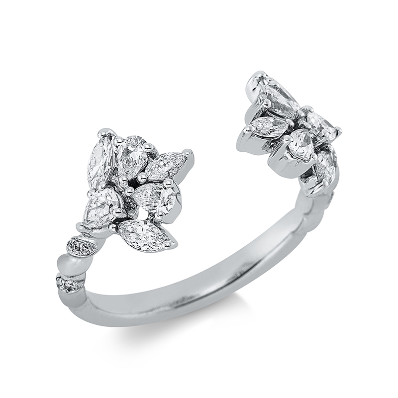 Image 90001080 - Ring 18 kt WG, 6 Navette 0,27 ct, TW-si, 6 Tropfen 0,33 ct, TW-si, 12 Brillanten 0,04 ct, ...