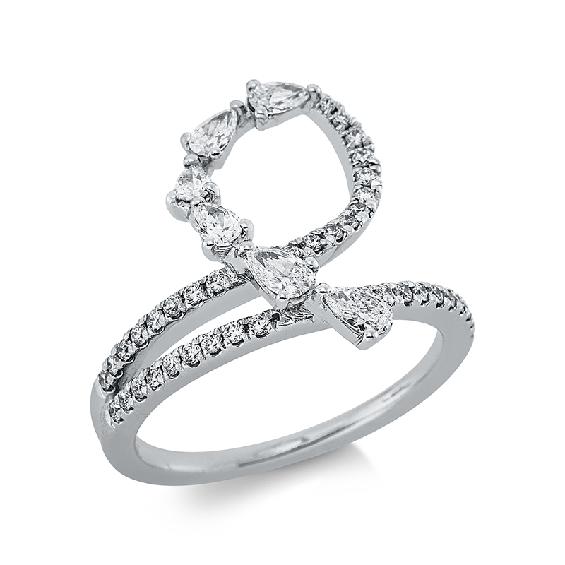 Image 90001081 - Ring 18 kt WG, 6 Tropfen 0,40 ct, TW-si, 40 Brillanten 0,28 ct, TW-si, H:18,9 mm, B:12,2 ...