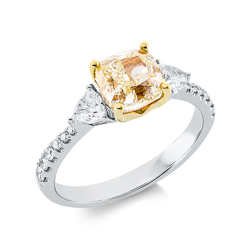 Image 90001082 - Ring 4er-Krappe 18 kt WG GG, GIA1196625364, 2 Tri.Sond. 0,41 ct, TW-si, 1 Cushion 2,00 ...