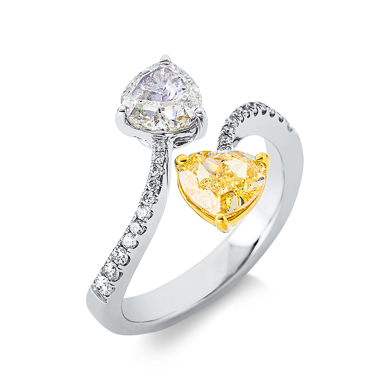 Image 90001083 - Ring 18 kt WG GG Herz, 2 GIA, 1 Herzschl. 1,01 ct, gelb-vsi, 1 Herzschl. 1,01 ct, ...