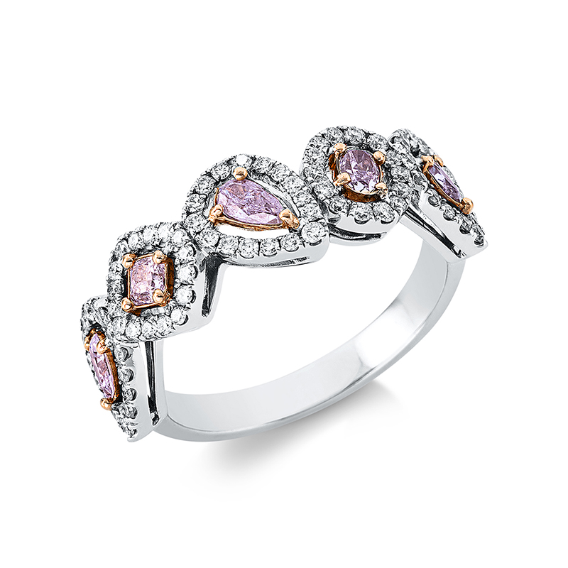 Image 90001084 - Ring 18 kt WG RG, 76 Brillanten 0,41 ct, TW-vsi, 5 Diamanten 0,49 ct, pink, B:7,0 mm, ...