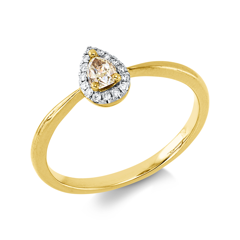 Image 90001085 - Ring 18 kt GG WG, 15 Brillanten 0,06 ct, TW-si, 1 Tropfen 0,18 ct, gelb, H:5,0 mm, B:7,2 ...