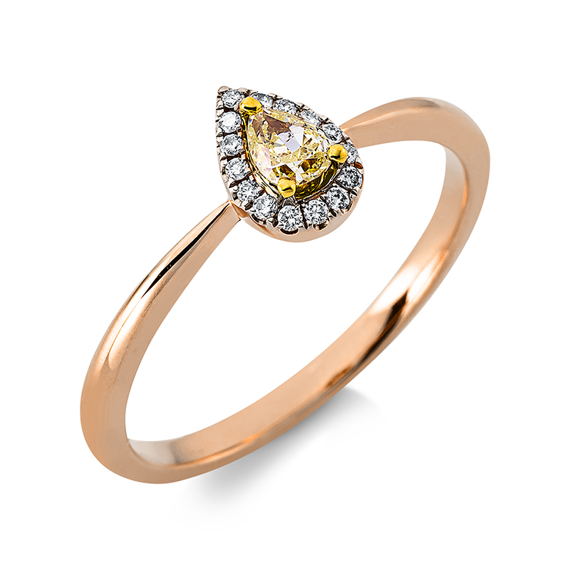 Image 90001086 - Ring 18 kt WG GG RG, 15 Brillanten 0,07 ct, TW-si, 1 Tropfen 0,18 ct, gelb, H:5,0 mm, ...