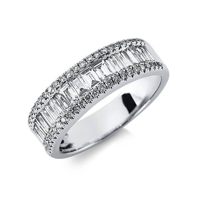 Image 90001087 - Ring 18 kt WG, 20 Baguette 0,69 ct, TW-vsi, 48 Brillanten 0,24 ct, TW-si, B:5,9 mm, ...