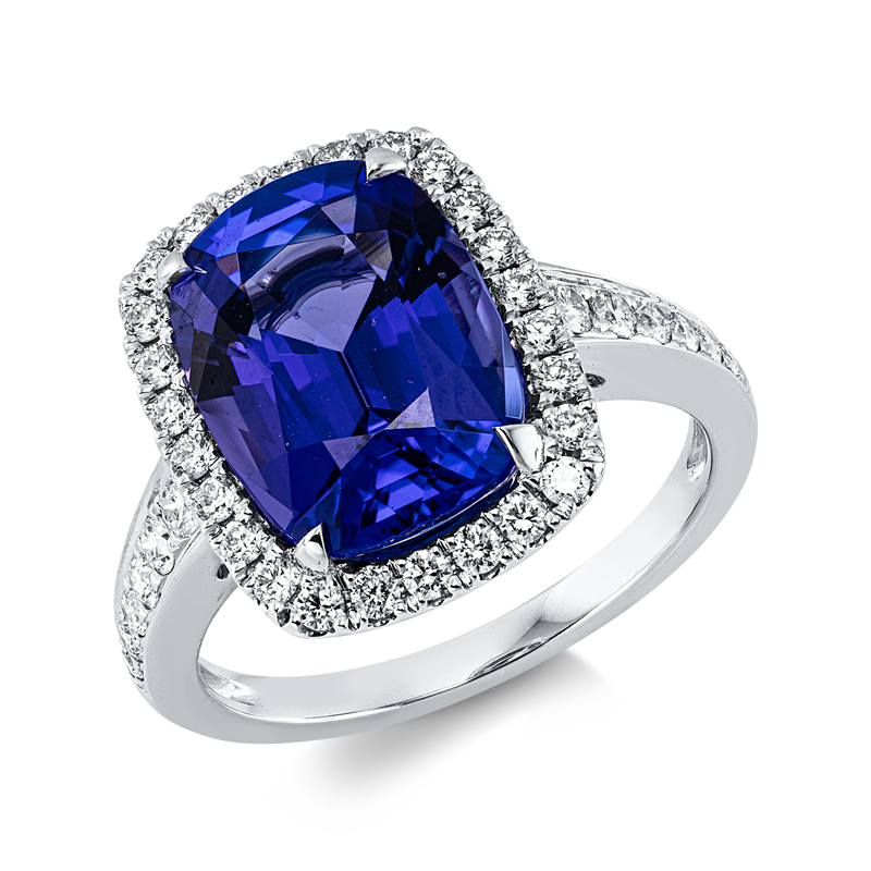 Image 90001092 - Ring 4er-Krappe 18 kt WG, 38 Brillanten 0,58 ct, TW-si, 1 Tansanit 5,10 ct blau, H:12,6 ...
