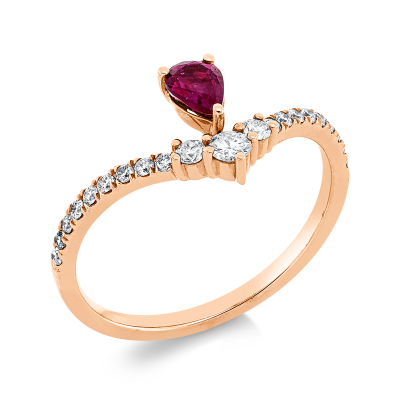 Image 90001102 - Ring 18 kt RG, 1 Brill. 0,07 ct, W-pi, 20 Brillanten 0,19 ct, W-pi, 1 Rubin 0,36 ct rot, ...