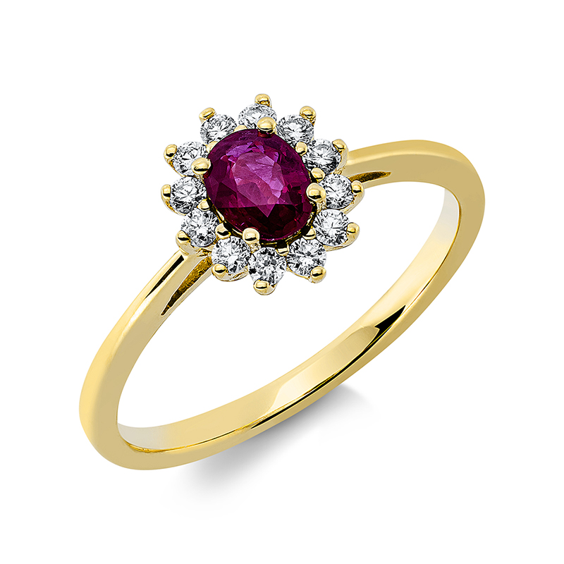 Image 90001104 - Ring 4er-Krappe 18 kt GG, 12 Brillanten 0,17 ct, TW-si, 1 Rubin 0,35 ct rot, H:7,8 mm, ...
