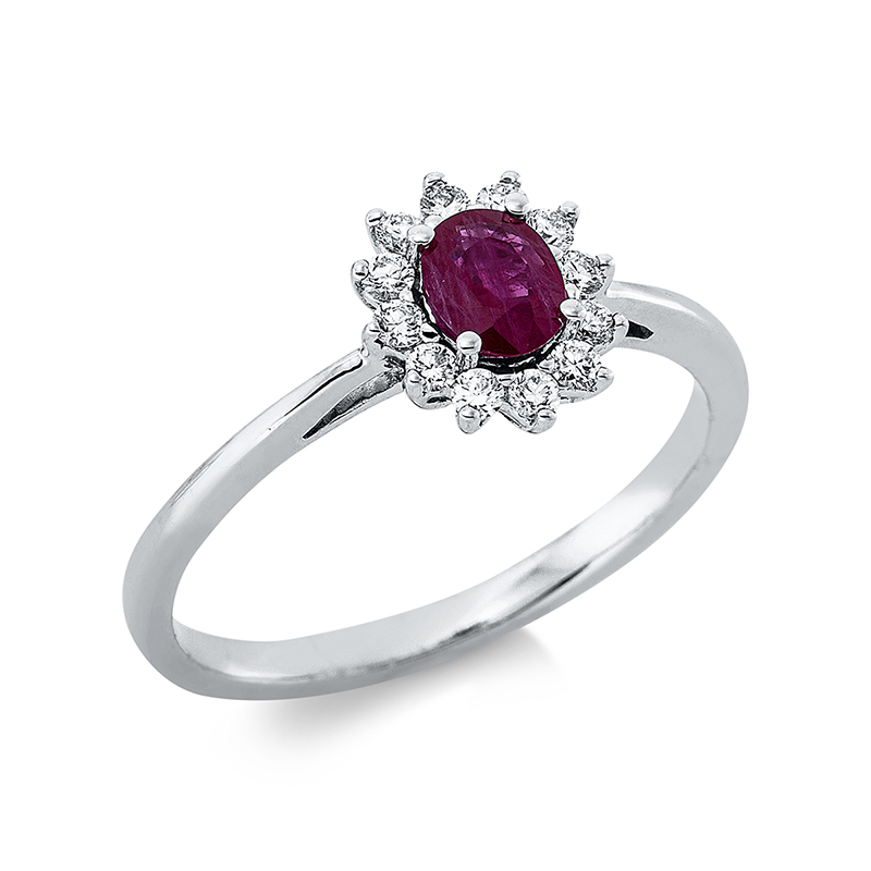 Image 90001105 - Ring 4er-Krappe 18 kt WG, 12 Brillanten 0,17 ct, TW-si, 1 Rubin 0,37 ct rot, ...