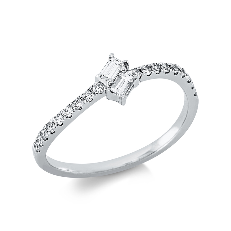 Image 90001109 - Ring 18 kt WG, 2 Baguette 0,09 ct, TW-si, 18 Brillanten 0,19 ct, TW-si, ...