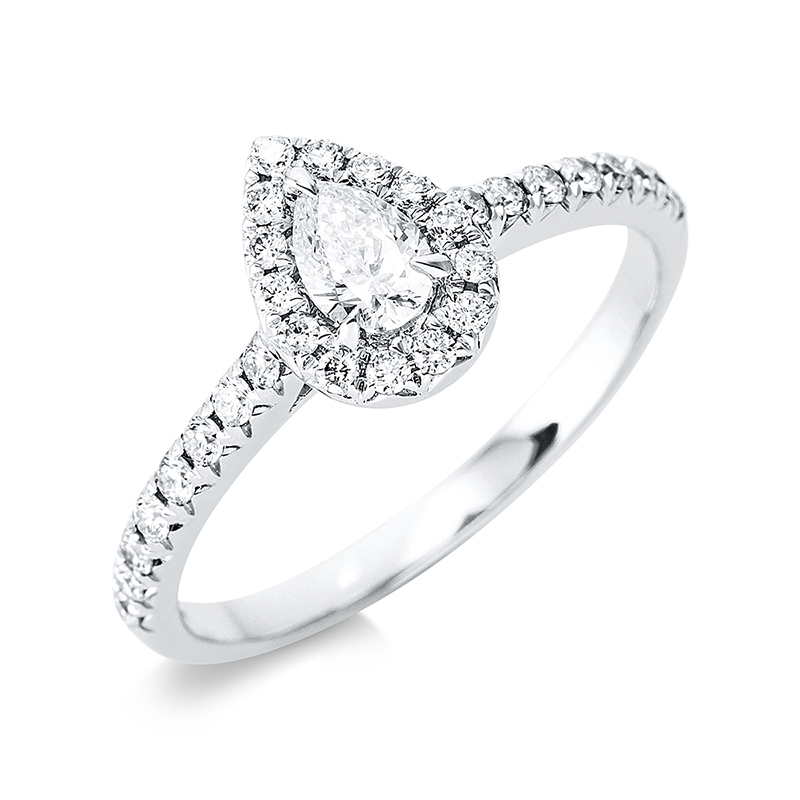 Image 90001115 - Ring 3er-Krappe 18 kt WG, 1 Tropfen 0,26 ct, TW-si, 30 Brillanten 0,32 ct, W-si, ...