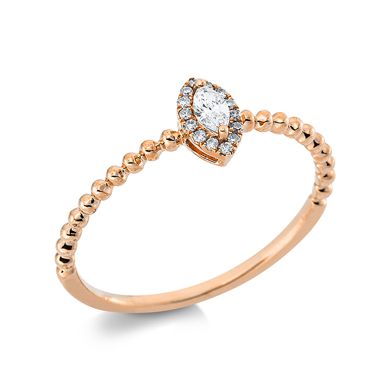 Image 90001117 - Ring 18 kt RG, 14 Diamanten 0,05 ct, W-si, 1 Navette 0,08 ct, TW-vsi, ...