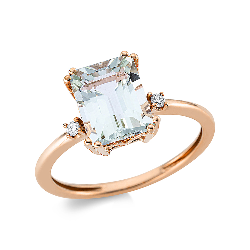 Image 90001124 - Ring 18 kt RG, 2 Brillanten 0,04 ct, TW-si, 1 Amethyst 2,20 ct grün, H:10,9 mm, B:9,8 ...