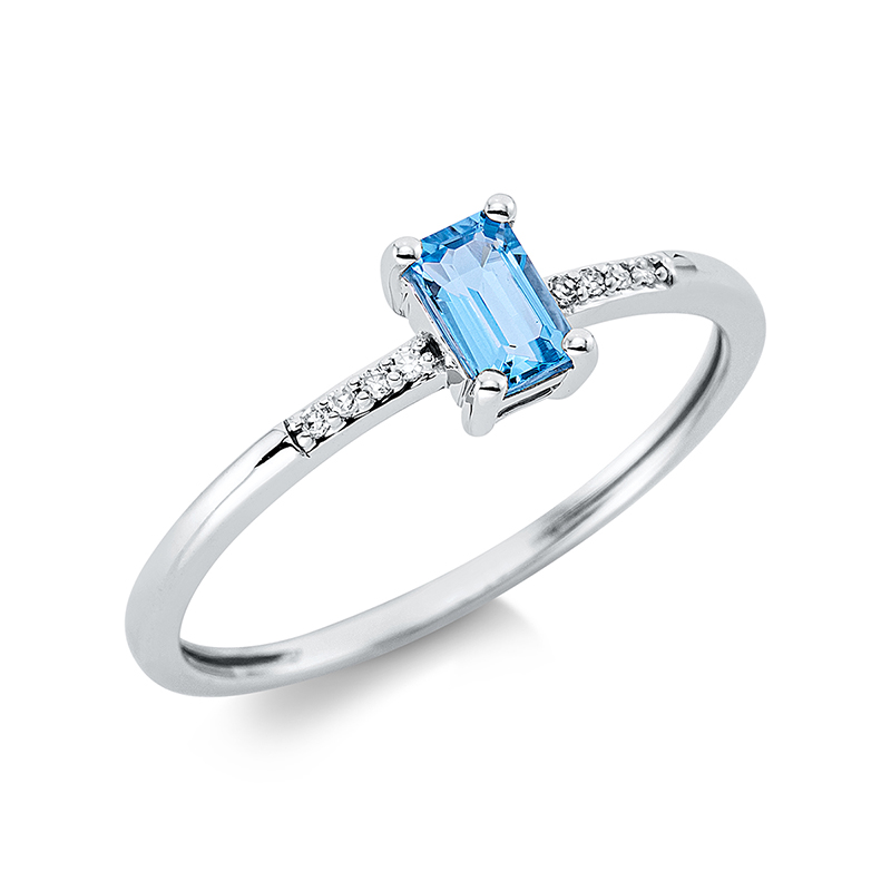 Image 90001126 - Ring 4er-Krappe 18 kt WG, 8 Diamanten 0,02 ct, TW-si, 1 Topas 0,35 ct blau, H:3,8 mm, ...