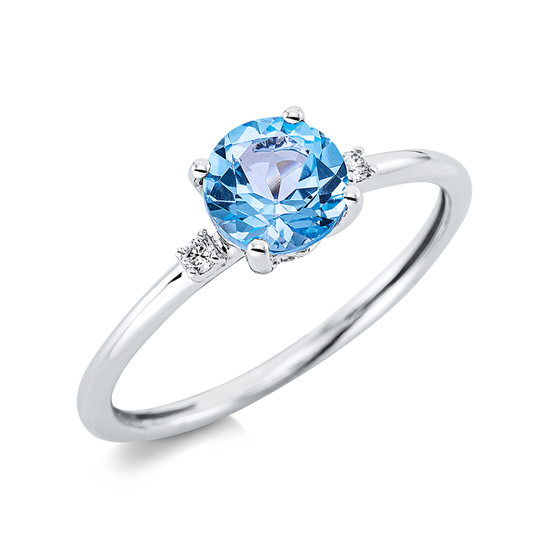 Image 90001127 - Ring 4er-Krappe 18 kt WG, 2 Brillanten 0,03 ct, TW-si, 1 Topas 1,02 ct blau, H:9,3 mm, ...