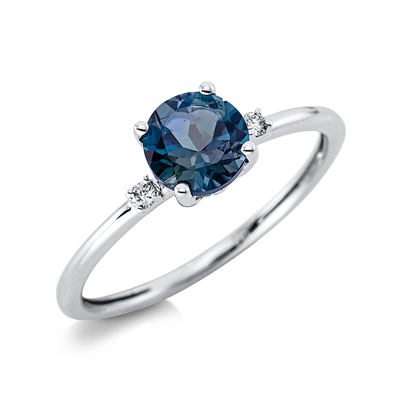 Image 90001128 - Ring 4er-Krappe 18 kt WG, 2 Brillanten 0,03 ct, TW-si, 1 Topas 1,02 ct Lond. blue, H:9,3 ...