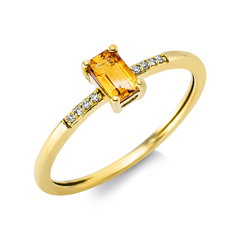 Image 90001131 - Ring 4er-Krappe 18 kt GG, 8 Diamanten 0,02 ct, TW-si, 1 Citrin 0,25 ct gelb, H:3,8 mm, ...