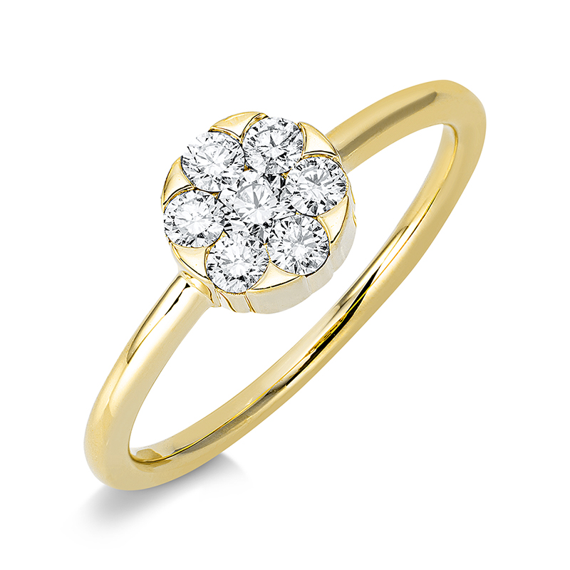 Image 90001136 - Ring 18 kt GG Kreis, 1 Brill. 0,10 ct, TW-si, 6 Brillanten 0,27 ct, TW-si, Ø:6,8 mm, ...