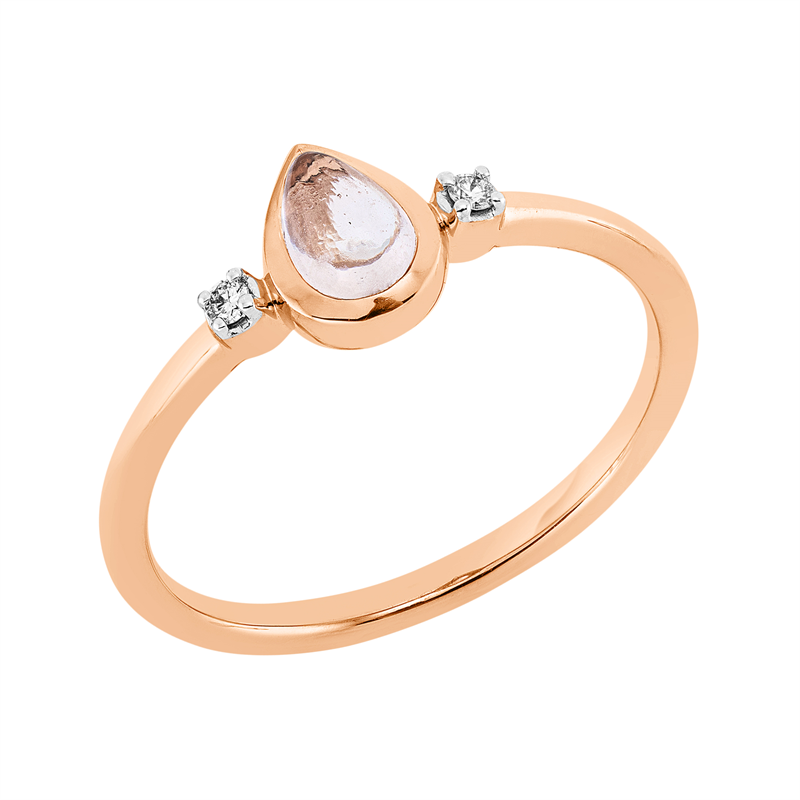 Image 90001139 - Ring 18 kt RG Tropfen, Fassung rhodiniert, 2 Brillanten 0,03 ct, TW-si, 1 Morganit 0,39 ...