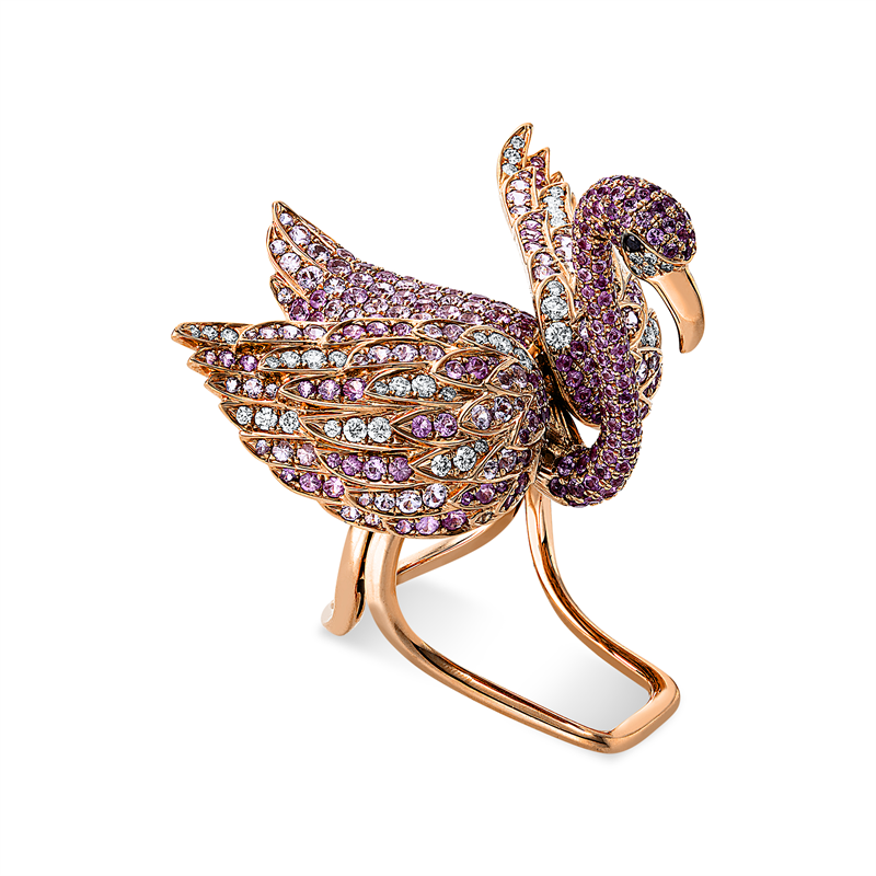 Image 90001141 - Ring 18 kt RG Flamingo, 56 Brillanten 0,74 ct, TW-vsi/si, 2 Brillanten 0,02 ct, schwarz, ...