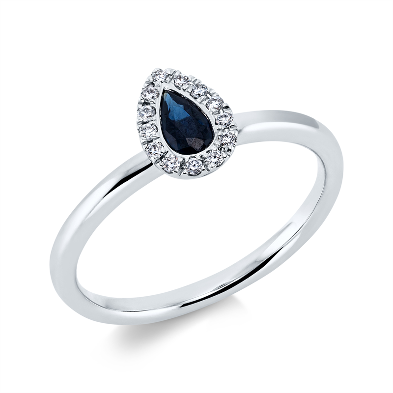 Image 90001142 - Ring 18 kt WG, 13 Brillanten 0,08 ct, TW-si, 1 Saphir 0,29 ct blau, ...