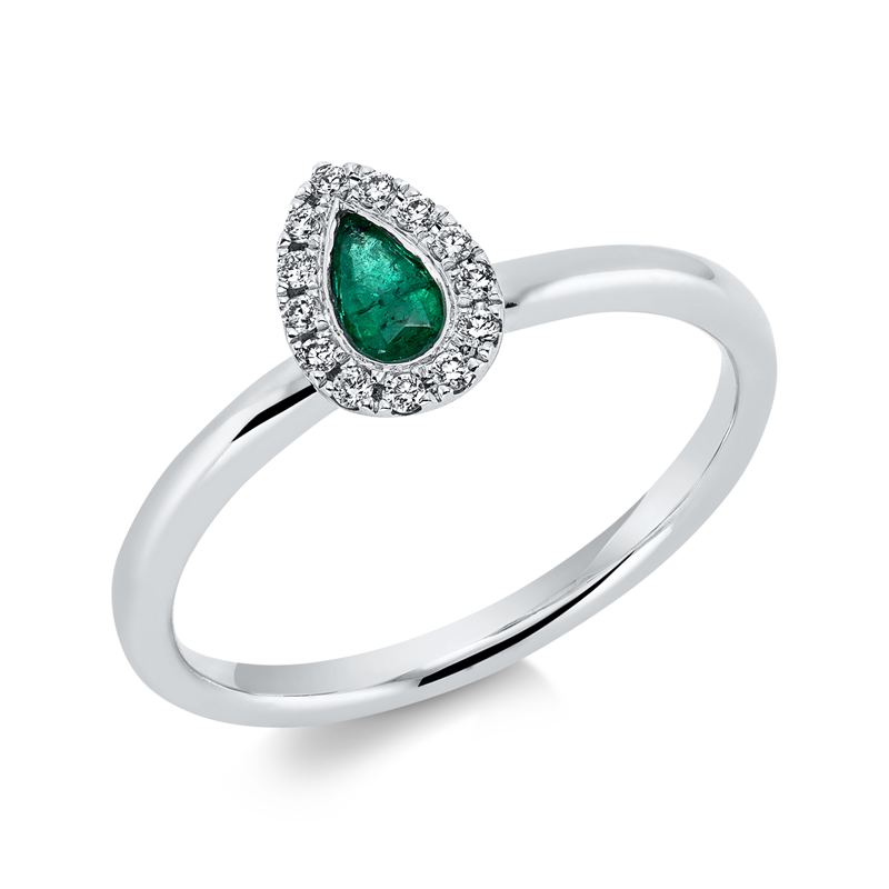 Image 90001143 - Ring 18 kt WG, 13 Brillanten 0,08 ct, TW-si, 1 Smaragd 0,19 ct grün, ...