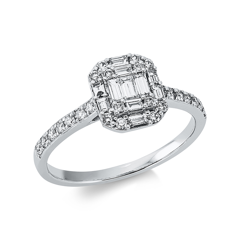 Image 90001146 - Ring 18 kt WG, 8 Baguette 0,16 ct, TW-si, 3 Baguette 0,13 ct, TW-si, 26 Brillanten 0,27 ...