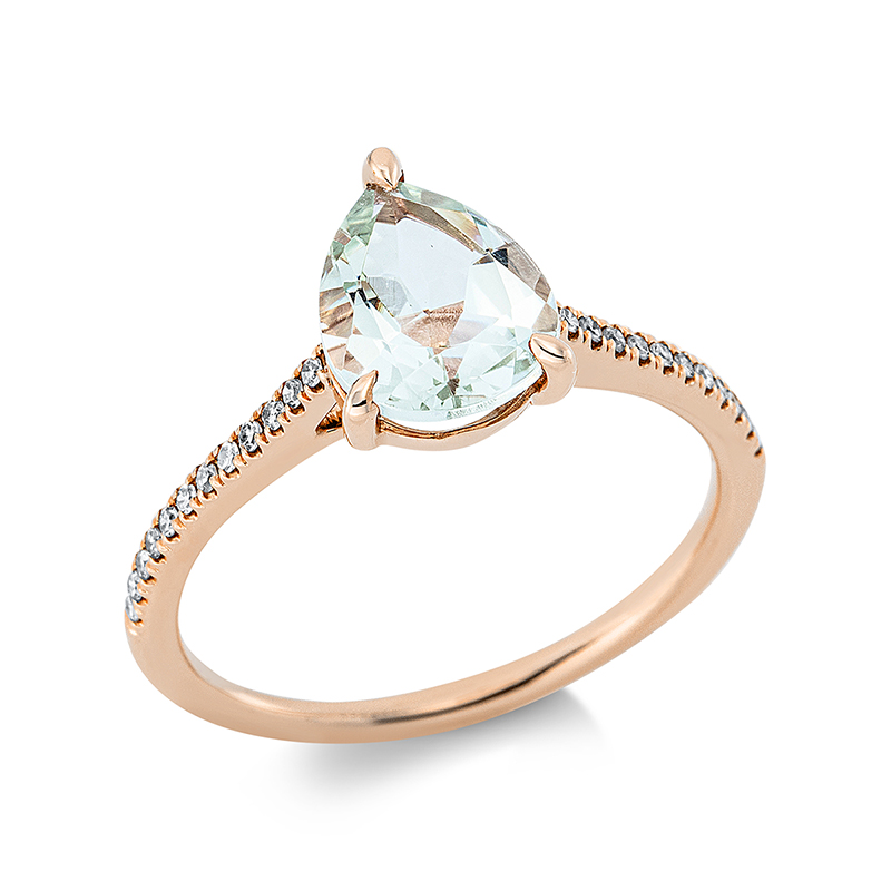 Image 90001149 - Ring 3er-Krappe 18 kt RG, 24 Diamanten 0,09 ct, TW-si, 1 Amethyst 1,53 ct grün, H:7,3 ...
