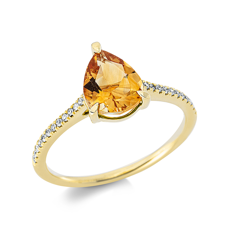 Image 90001150 - Ring 3er-Krappe 18 kt GG, 24 Diamanten 0,09 ct, TW-si, 1 Citrin 1,46 ct gelb, ...
