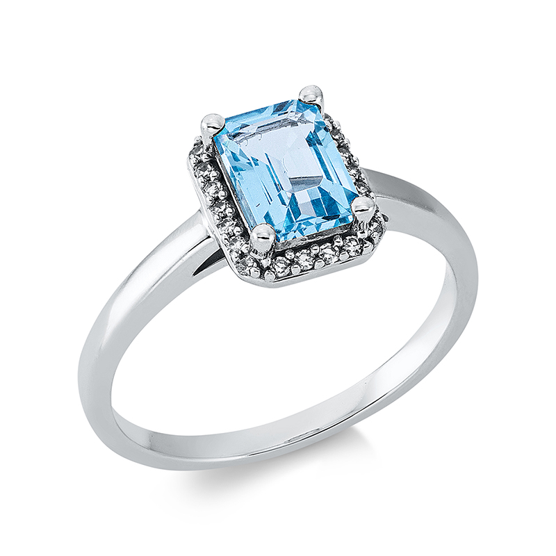 Image 90001151 - Ring 4er-Krappe 18 kt WG, 22 Diamanten 0,09 ct, TW-si, 1 Topas 1,21 ct blau, ...