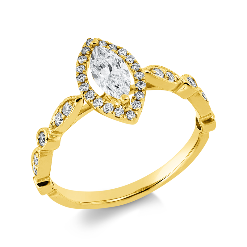 Image 90001166 - Ring 18 kt GG, 12 Brillanten 0,17 ct, TW-si, 1 Navette 0,40 ct, TW-si, 20 Brillanten 0,11 ...