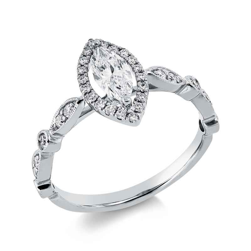Image 90001167 - Ring 18 kt WG, 1 Navette 0,48 ct, TW-si, 32 Brillanten 0,27 ct, TW-si, H:6,7 mm, B:12,1 ...