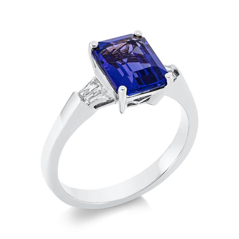 Image 90001183 - Ring 4er-Krappe 18 kt WG, 4 Trapeze 0,17 ct, TW-si, 1 Tansanit 2,22 ct blau, ...