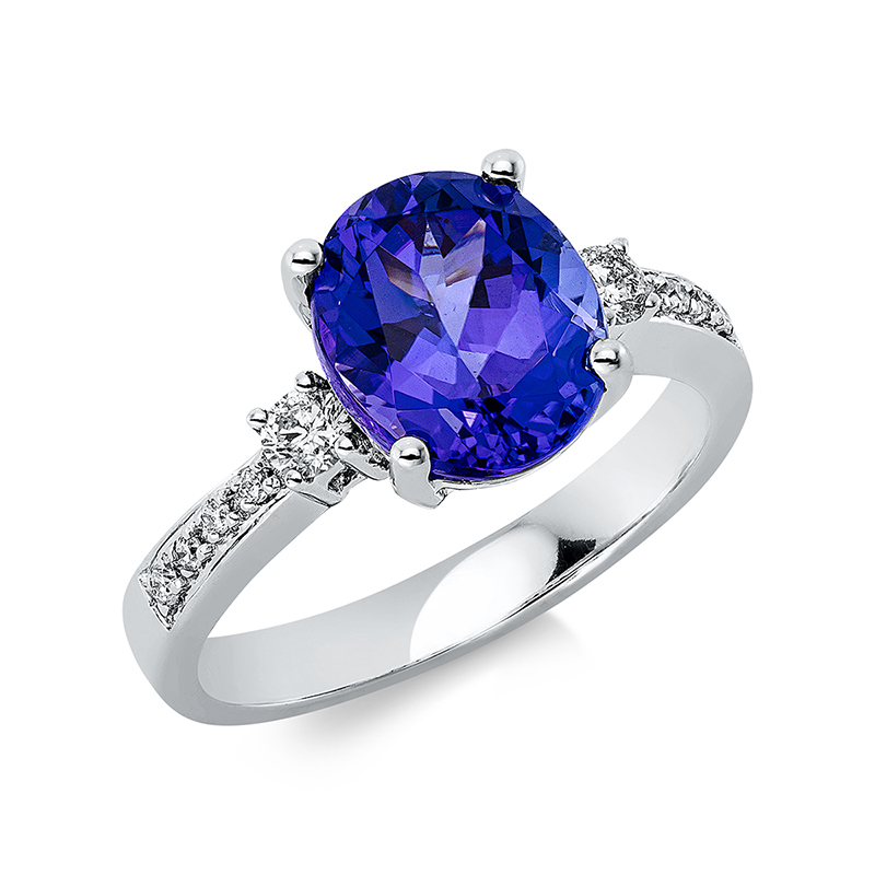 Image 90001184 - Ring 4er-Krappe 18 kt WG, 10 Brillanten 0,17 ct, TW-si, 1 Tansanit 3,11 ct blau, ...