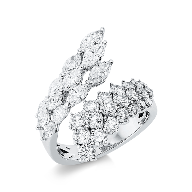 Image 90001188 - Ring 18 kt WG, 3 Navette 0,53 ct, TW-si, 9 Navette 0,83 ct, TW-si, 21 Brillanten 1,45 ct, ...