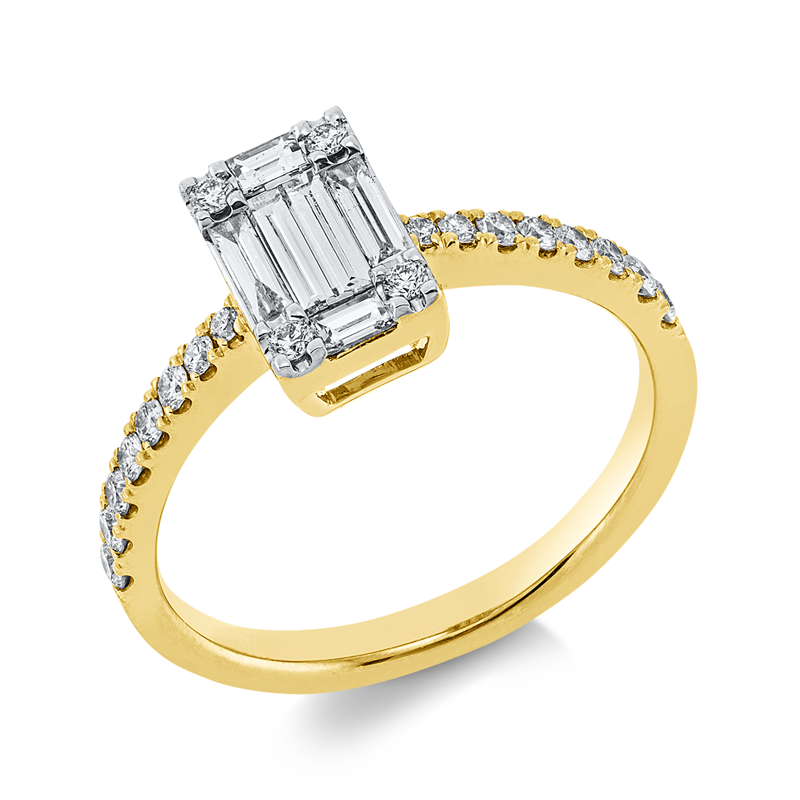 Image 90001191 - Ring 18 kt GG, Fassung rhodiniert, 6 Baguette 0,29 ct, TW-si, 20 Brillanten 0,28 ct, ...