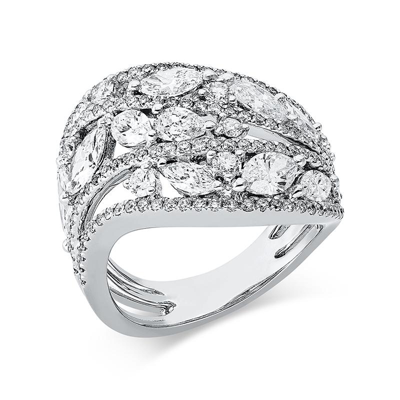 Image 90001193 - Ring 18 kt WG, 1 Tropfen 0,16 ct, TW-vsi, 4 Navette 0,54 ct, TW-vsi, 5 Navette 1,24 ct, ...