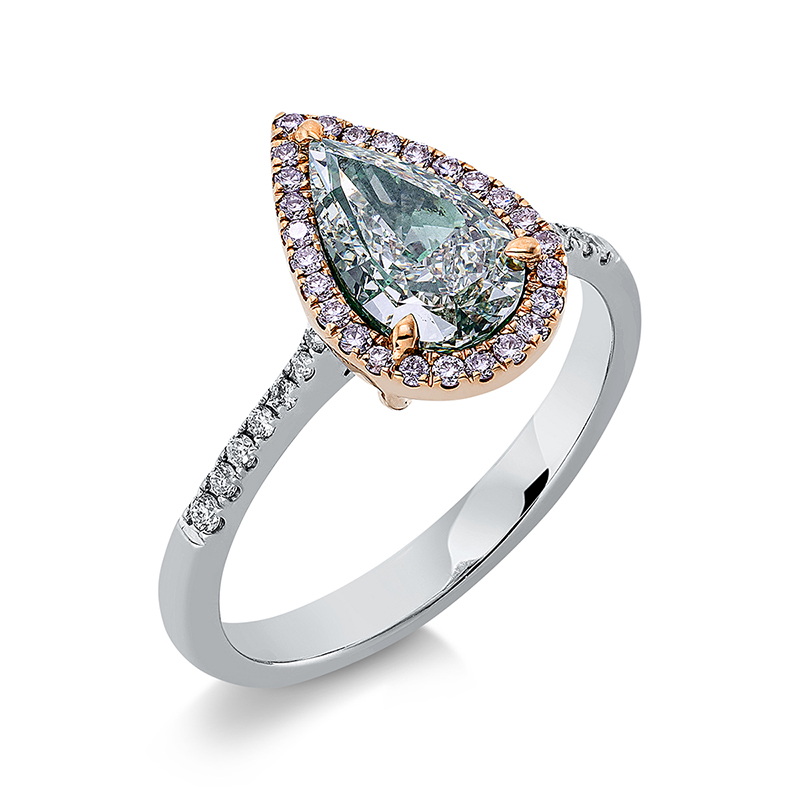 Image 90001198 - Ring 3er-Krappe 18 kt WG RG, GIA1398003089, 26 Brillanten 0,12 ct, pink-vsi, 14 ...